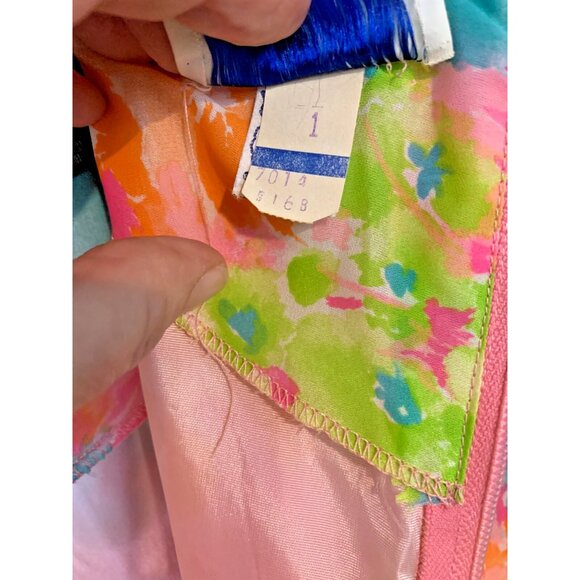 Vintage Brie Originals Bright Floral 1960's Mod Pin Up Party Dress Paper Tag EUC - Picture 9 of 9